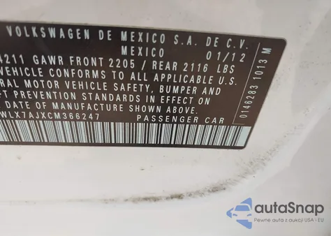 2012 Volkswagen Jetta 2.5L Sel Premium из США, поврежденный, VIN 3VWLX7AJXCM366247